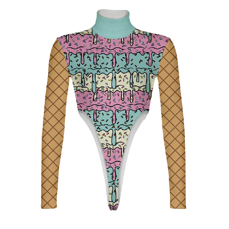 Ice Cream Drip Turtleneck Long Sleeve Jumpsuit