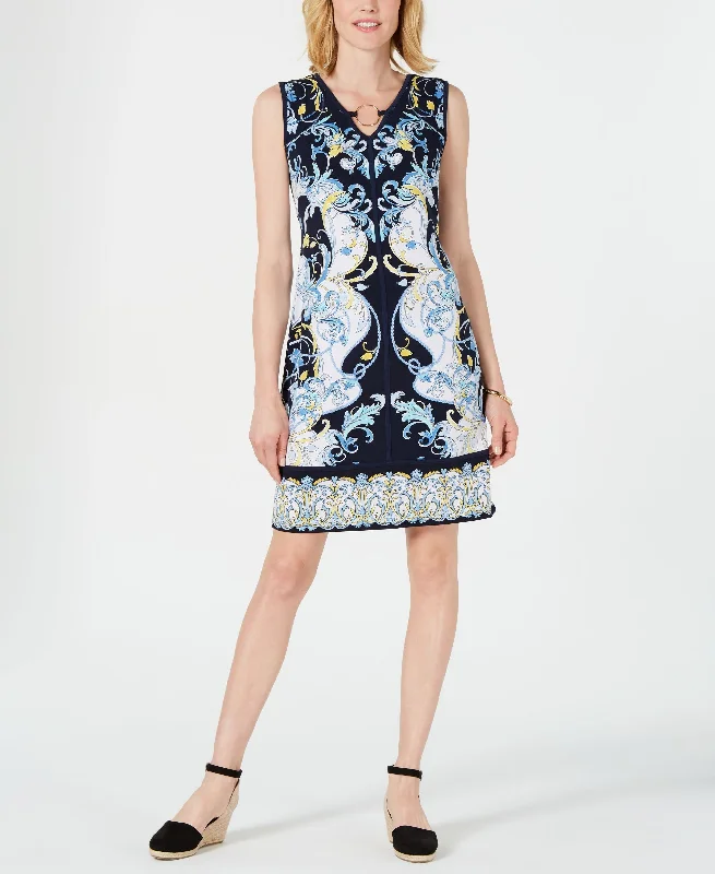 JM Collection Printed A Line Keyhole Dress