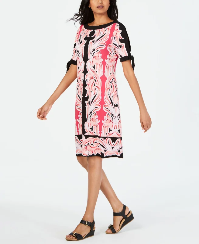 JM Collection Printed Tie Sleeve Sheath Dress