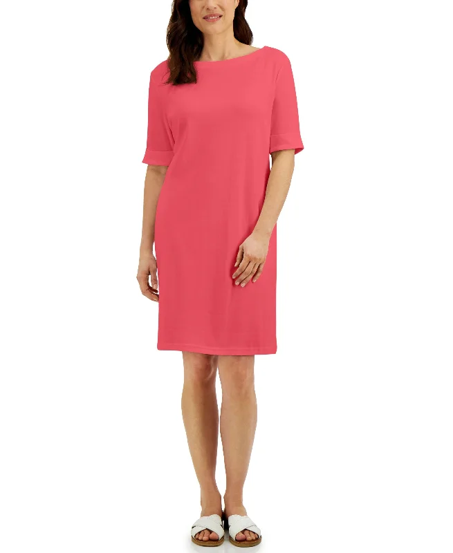 Karen Scott Cotton Cuffed Sleeve Dress