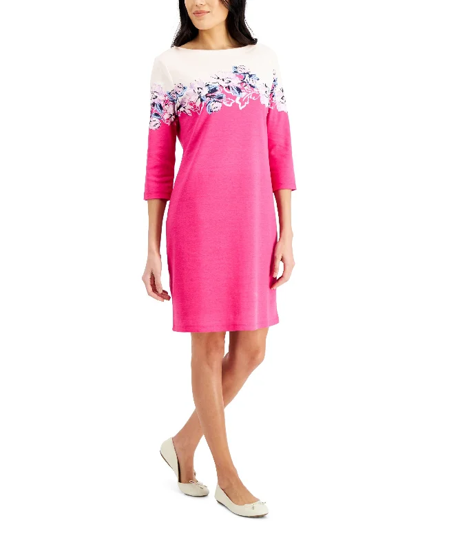 Karen Scott Valerie 3/4 Sleeve Floral Boatneck Dress