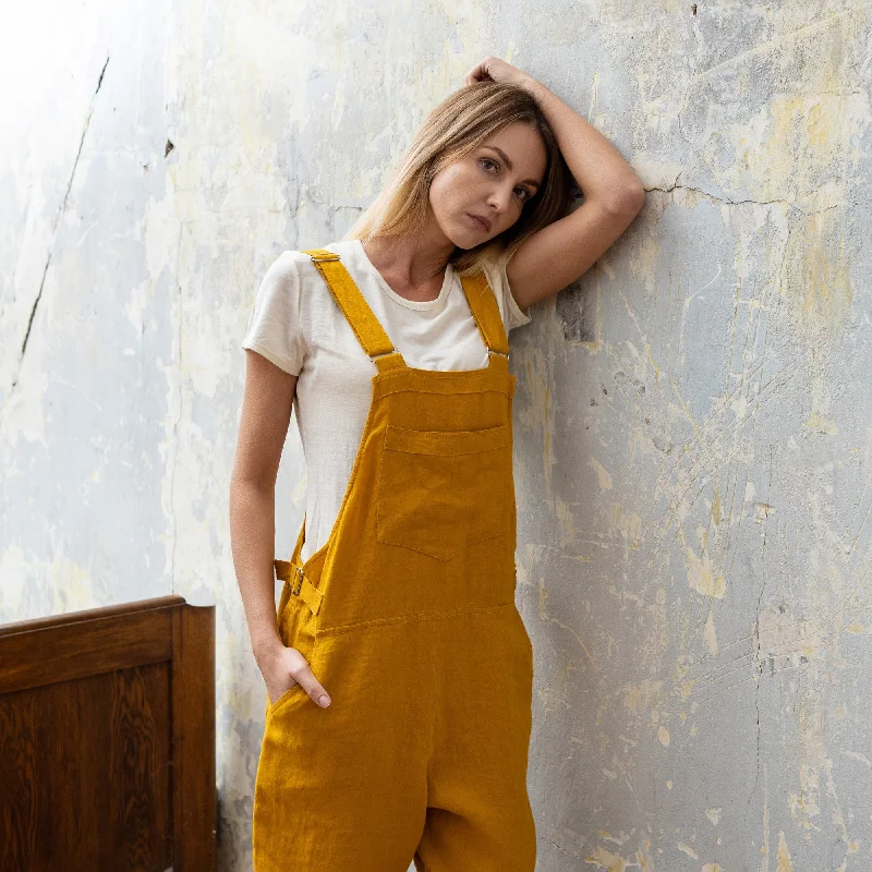 MENIQUE 100% Linen Pinafore Jumpsuit Nicci Spicy Yellow