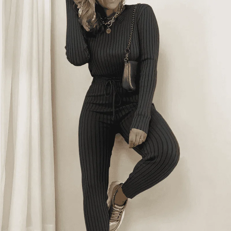 Matching Ribbed Sweater & Sweatpants Lounge Set