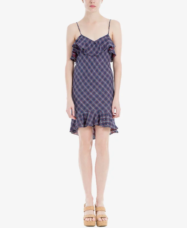 Max Studio London Cotton Plaid Flounce Dress