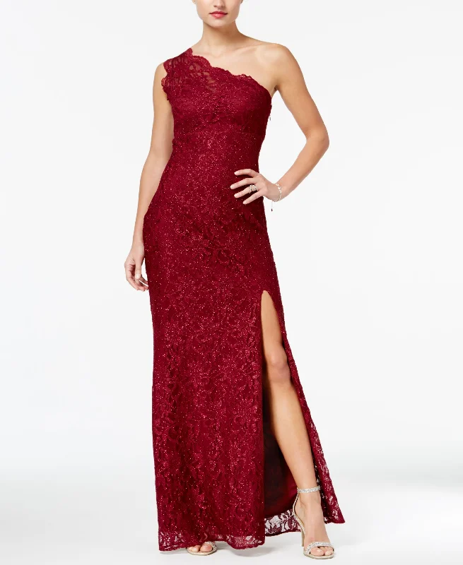 Morgan Company Juniors Glitter Lace One Shoulder Gown