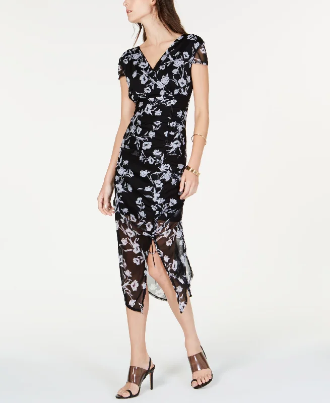 Petite Printed Mesh Ruched Dress