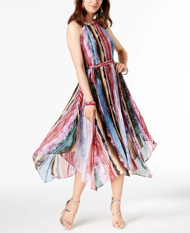 Pleated Halter Rainbow Dress