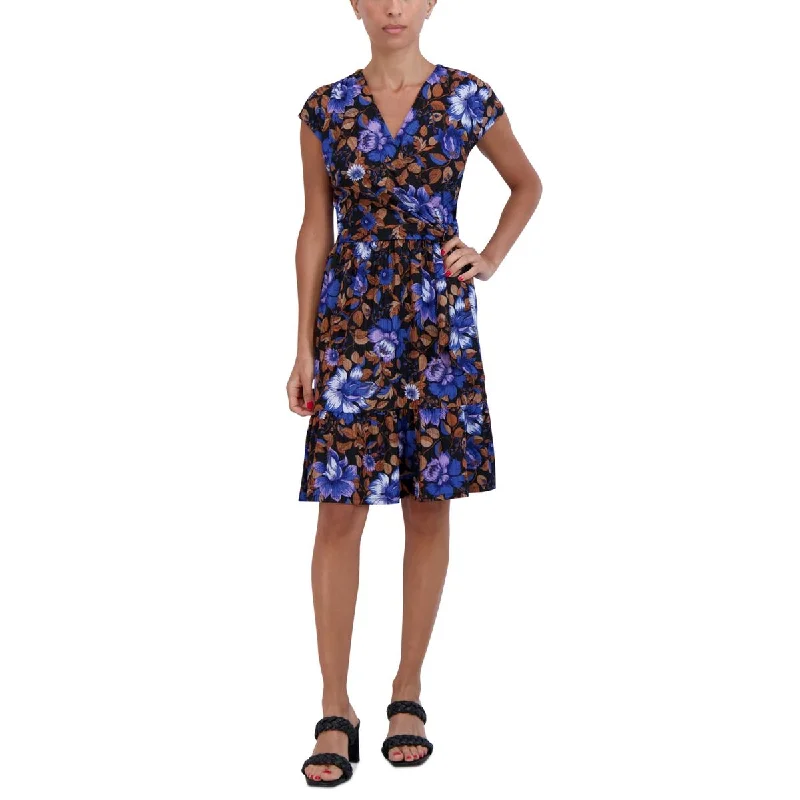 Signature By Robbie Bee Womens Petites Floral A-Line Mini Dress