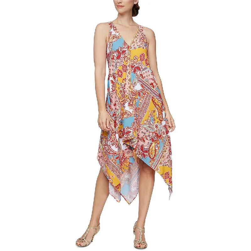 SLNY Womens Handkerchief Hem Printed Maxi Dress