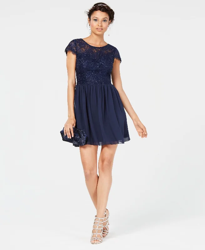 Speechless Juniors Sparkle Lace Contrast Dress