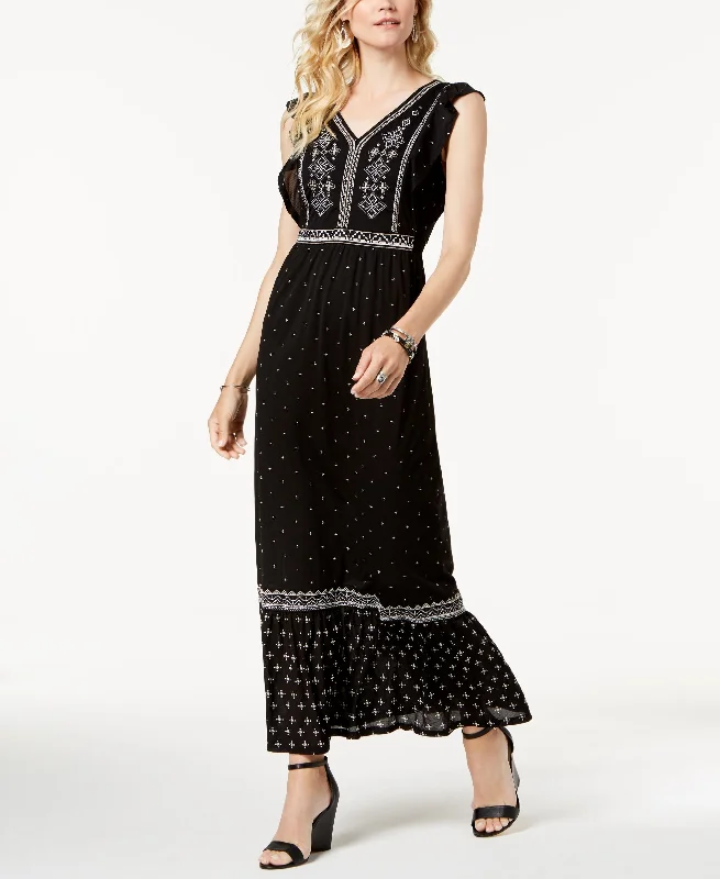 Style & Co Embroidered Printed Maxi Dress