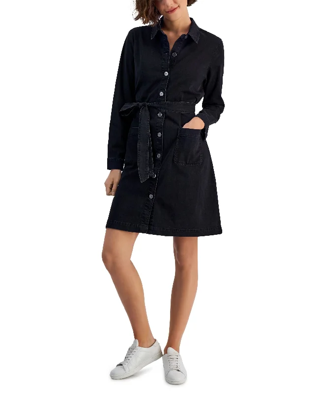 Style & Co Womens Belted Denim Shirtdress