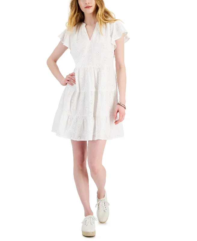 Style & Co Womens Flutter Sleeve Eyelet Dress