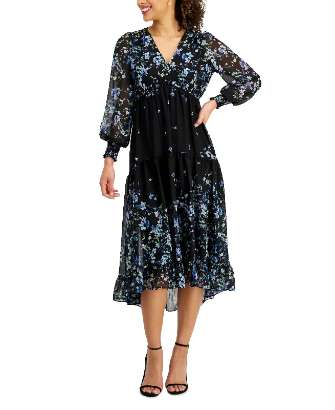 Taylor Womens Printed Ruffled-Hem Dress