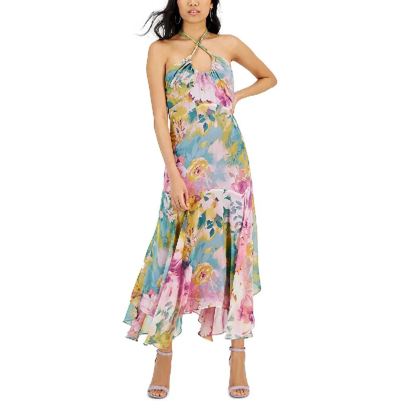 Taylor Womens Semi-Formal Maxi Halter Dress