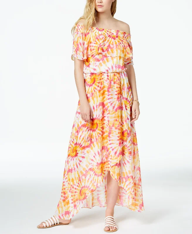 The Edit By Seventeen Juniors Printed Off The Shoulder Maxi Dress