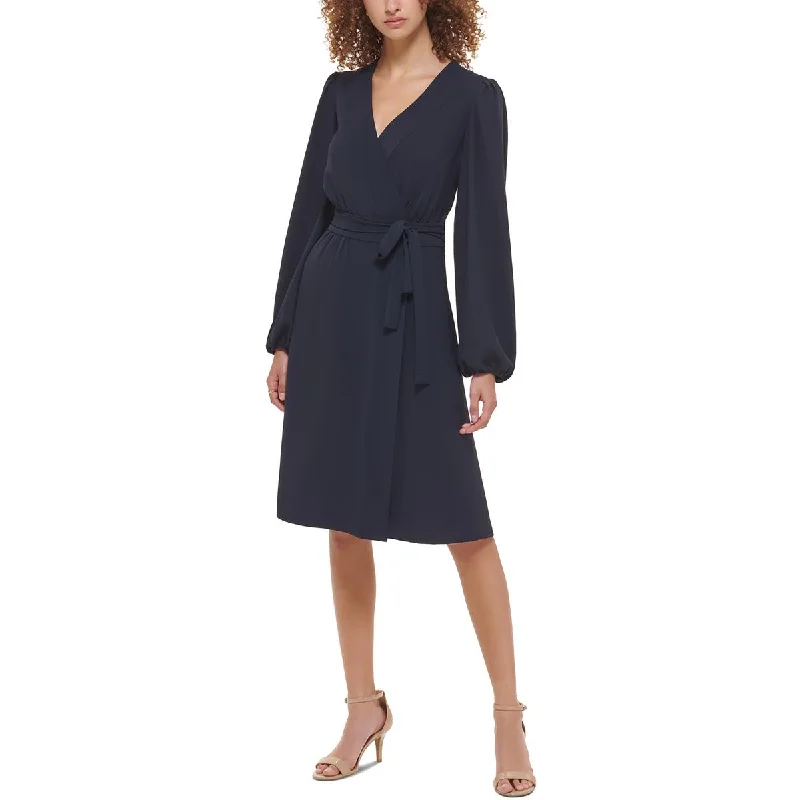 Tommy Hilfiger Womens Blouson Sleeves V-Neck Wrap Dress