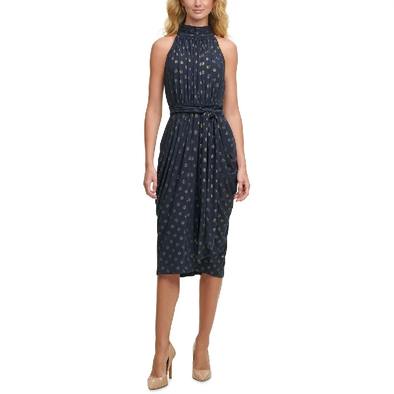 Tommy Hilfiger Womens Mock Neck Polka Dot Midi Dress