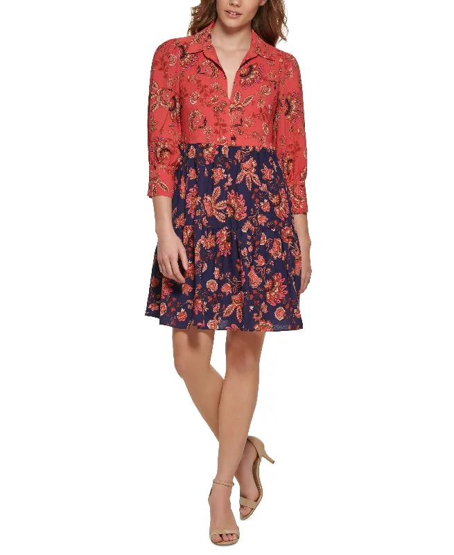 Vince Camuto Womens Mixed Print Dress