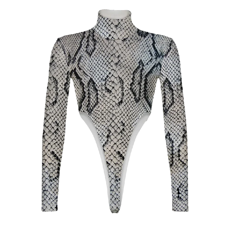 White Snake Skin Turtleneck Long Sleeve Jumpsuit