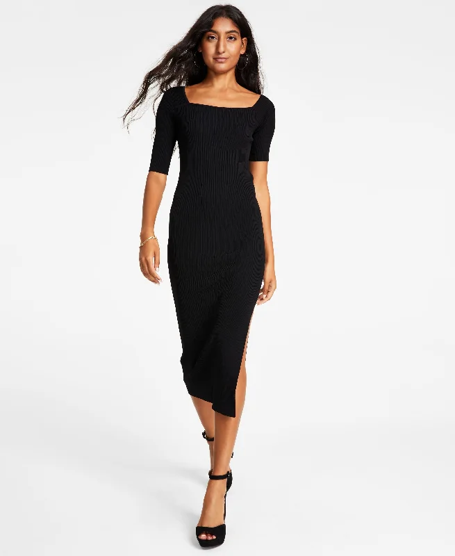 Women's Holland Square-Neck Rib-Knit Midi Dress