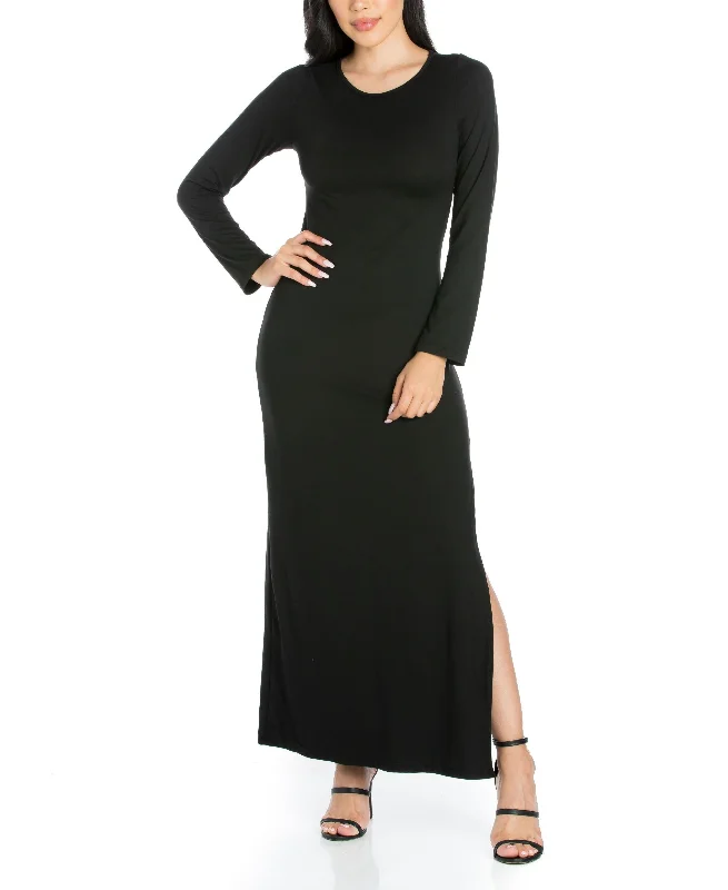 Womens Long Sleeve Side Slit Fitted Maxi Dress