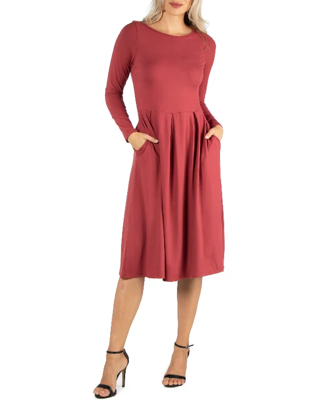 Womens Midi Length Fit & Flare Dress