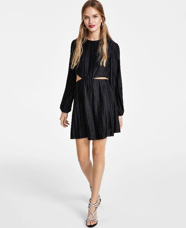 Women's Pleated Cutout Long-Sleeve Minidress