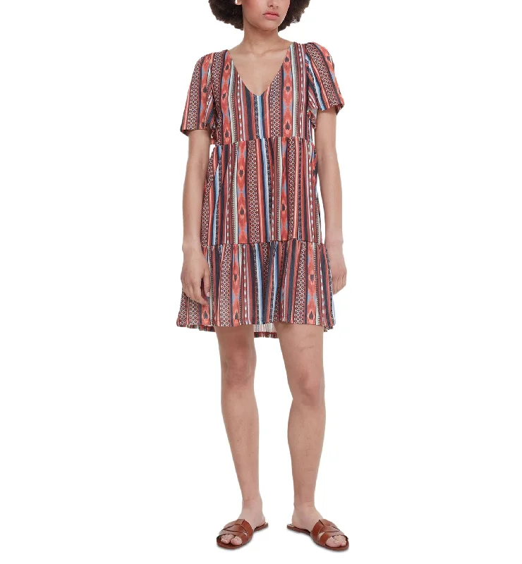 Women's Printed Flutter-Sleeve Tiered Shift Dress