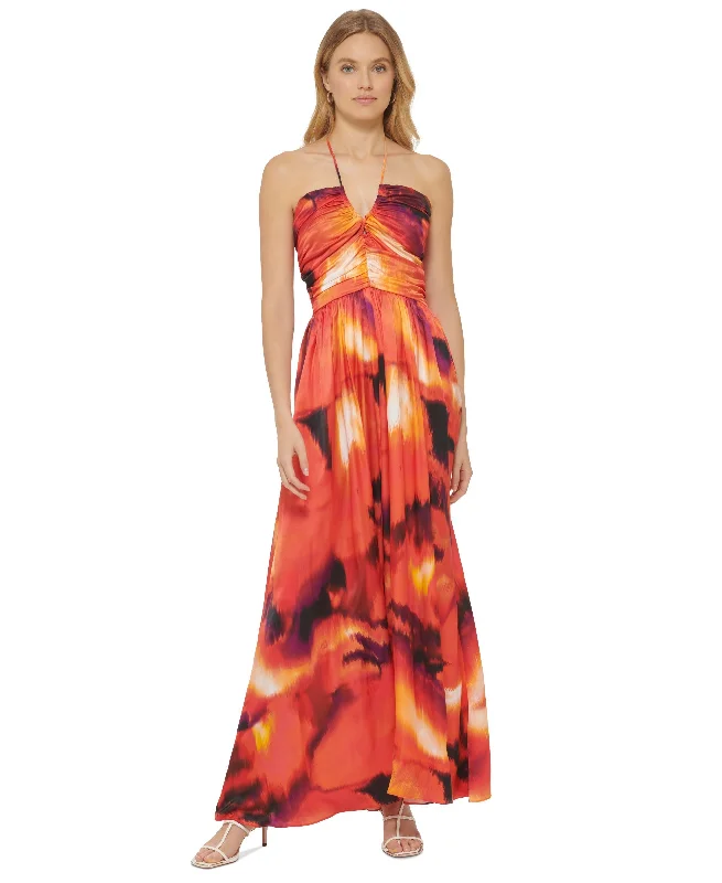 Women's Printed Sleeveless Halter Maxi Dress