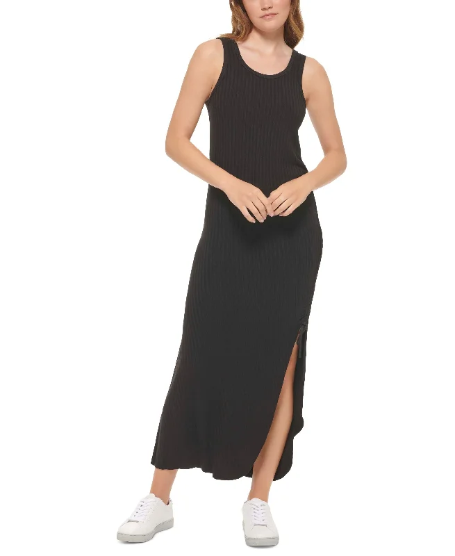 Women's Side-Slit Ribbed Maxi Dress