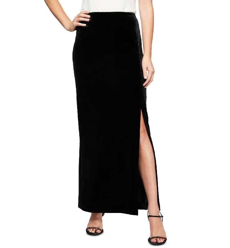 Women's Side-Slit Velvet Pull-On Skirt